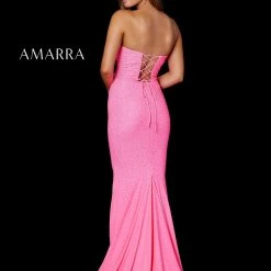 Amarra 87342 Long Fitted Jersey Strapless Prom Dress Corset Formal Rhinestone Backless Dresses