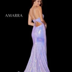 Amarra 87345 Long Fitted Sequin V Neck Prom Dress Slit Pageant Cutout Backless