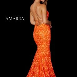 Backless Dresses AMARRA 87346 Long Fitted Sequin Prom Dress Backless Corset Lace Up Back