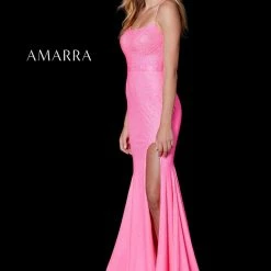 Backless Dresses Amarra 87355 Long Fitted Rhinestone Jersey Backless Corset Prom Dress Slit Pageant