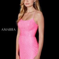 Backless Dresses Amarra 87355 Long Fitted Rhinestone Jersey Backless Corset Prom Dress Slit Pageant
