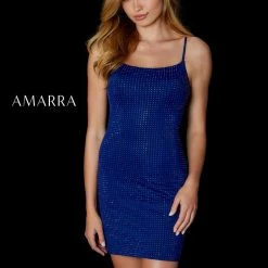 Amarra 87362 Short Fitted Cocktail Dress Corset Back Shimmer Formal Cutout Back