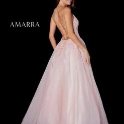 Amarra 87402 Long A Line Shimmer Ball Gown Prom Dress Backless Corset Lace
