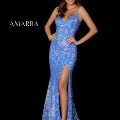 Amarra 87403 Long Fitted Sequin V Neck Prom Dress Backless Corset Pageant Gown Backless Dresses