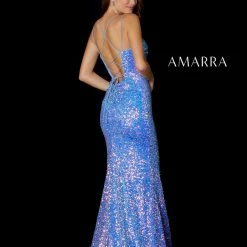 Amarra 87403 Long Fitted Sequin V Neck Prom Dress Backless Corset Pageant Gown Backless Dresses