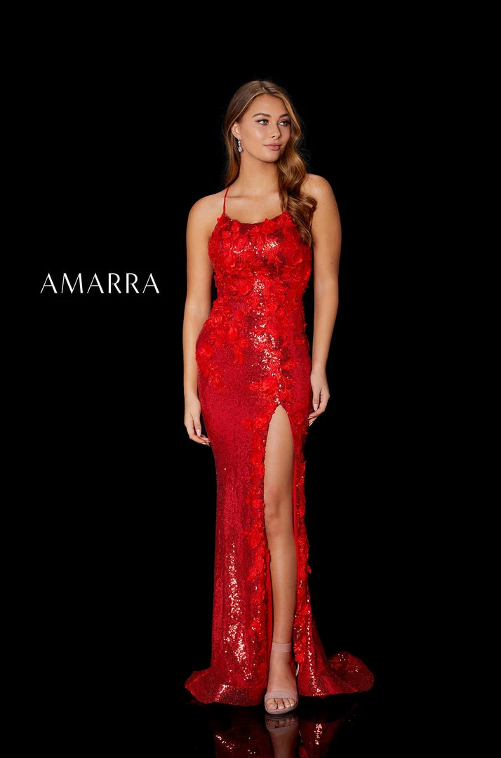 Amarra 87408 Long Fitted Sequin 3D Floral Lace High Slit Backless Prom Dress Formal Backless Dresses 3 Amarra 87408 Long Fitted Sequin 3D Floral Lace High Slit Backless Prom Dress Formal Backless Dresses
