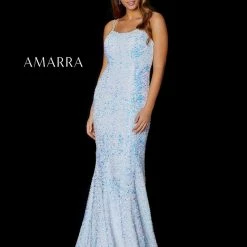 Amarra 87410 Long Fitted Sequin Scoop Neckline Prom Pageant Dress Formal AB