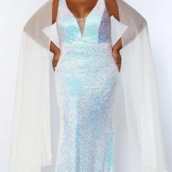 Johnathan Kayne For Sydney's Closet JK2109 Sequin Cape Prom Dress Plus Sized Mermaid JK 2109