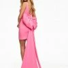Ashleylauren Ashley Lauren 4447 Pink Cocktail Dress Square Neckline Crepe Oversized Bow In Back