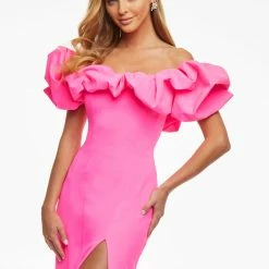 Ashleylauren Ashley Lauren 11017 Off Shoulder Scuba Pageant Gown With Oversized Ruffle Dress