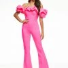 Ashleylauren Jumpsuits & Rompers Ashley Lauren 11058 Hot Pink Jumpsuit Scuba Oversized Ruffle Off The Shoulder Flare Legs