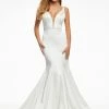 Ashleylauren Ashley Lauren 11060 Ivory Evening Dress V Neckline Sheer Cutouts Long Train