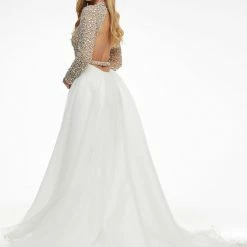 Ashleylauren Ashley Lauren 11065 Hot Pink Pageant Dress Embellished Long Sleeves Cutout Back