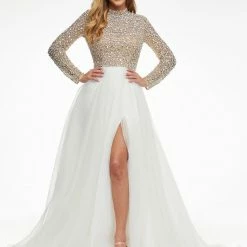 Ashleylauren Ashley Lauren 11065 Hot Pink Pageant Dress Embellished Long Sleeves Cutout Back