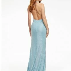 Ashleylauren Ashley Lauren 11066 Clear Sky Pageant Dress Liquid Beading Plunging Neckline Slit