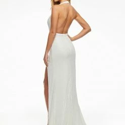 Ashleylauren Ashley Lauren 11066 Clear Sky Pageant Dress Liquid Beading Plunging Neckline Slit