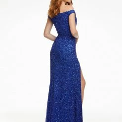 Ashleylauren Ashley Lauren 11067 Ivory Prom Dress Off The Shoulder Sequins Sweeping Train Sequin Dresses