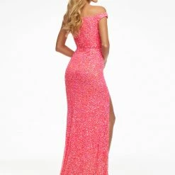 Ashleylauren Ashley Lauren 11067 Red Prom Dress Off The Shoulder Sequins Sweeping Train Sequin Dresses
