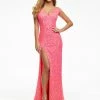 In Stock Ashley Lauren 11067 Hot Pink Prom Dress Off The Shoulder Sequins Sweeping Train Size 4, 6