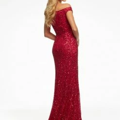 In Stock Ashley Lauren 11067 Hot Pink Prom Dress Off The Shoulder Sequins Sweeping Train Size 4, 6