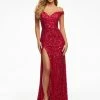 Ashleylauren Ashley Lauren 11067 Red Prom Dress Off The Shoulder Sequins Sweeping Train Sequin Dresses