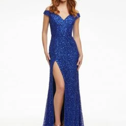 Ashleylauren Ashley Lauren 11067 Ivory Prom Dress Off The Shoulder Sequins Sweeping Train Sequin Dresses