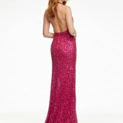 Ashleylauren Backless Dresses Ashley Lauren 11068 Black Prom Dress Evening Gown Sequins Halter Neckline Slit Backless