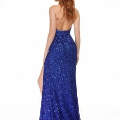 Ashleylauren Ashley Lauren 11068 Ivory Prom Dress Evening Gown Sequins Halter Neckline Slit Backless