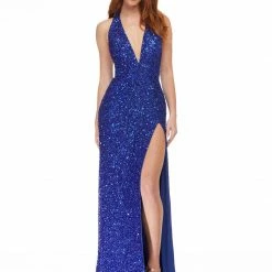 Ashleylauren Backless Dresses Ashley Lauren 11068 Red Prom Dress Evening Gown Sequins Halter Neckline Slit Backless