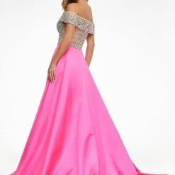 Ashleylauren Ashley Lauren 11070 Hot Pink Pageant Dress Off The Shoulder Embellished Satin A Line Ballgown Dresses