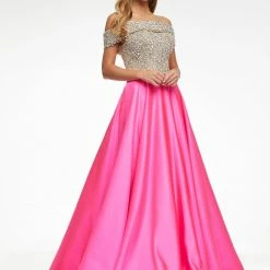 Ashleylauren Ashley Lauren 11070 Hot Pink Pageant Dress Off The Shoulder Embellished Satin A Line Ballgown Dresses