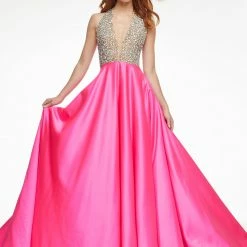 Ashleylauren Ballgown Dresses Ashley Lauren 11071 Halter Pageant Dress Halter Neckline Backless Embellished Satin