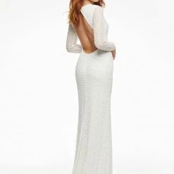 Ashleylauren Ashley Lauren 11076 Ivory Prom Dress Sequin Long Sleeved Cutout Back Evening Gown Backless Dresses