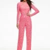 Ashleylauren Ashley Lauren 11079 Hot Pink Jumpsuit Long Sleeved-Sequin Straight Legs Jumpsuits & Rompers