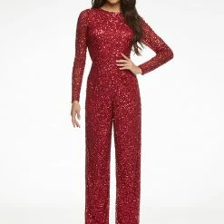 Ashleylauren Ashley Lauren 11079 Hot Pink Jumpsuit Long Sleeved-Sequin Straight Legs Jumpsuits & Rompers 20 Ashleylauren Ashley Lauren 11079 Hot Pink Jumpsuit Long Sleeved-Sequin Straight Legs Jumpsuits & Rompers