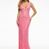 Ashleylauren Ashley Lauren 11081 Hot Pink Prom Dress Sequins V Neckline Low Back Sheer Cutouts Backless Dresses