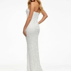 Ashleylauren Sequin Dresses Ashley Lauren 11082 Ivory Prom Dress Strapless Straight Neckline Sequins Fitted