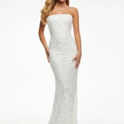 Ashleylauren Sequin Dresses Ashley Lauren 11082 Ivory Prom Dress Strapless Straight Neckline Sequins Fitted