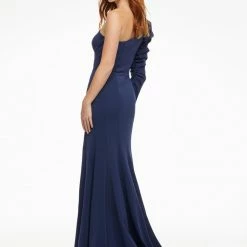 Ashleylauren Ashley Lauren 11085 Red Prom Dress One Puff Long Sleeve Left Side Slit Pageant Dress