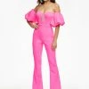 Ashleylauren Corset Dresses Ashley Lauren 11087 Hot Pink Jumpsuit Puff Sleeves Strapless Sweetheart Neckline Corset