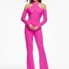 Ashleylauren Ashley Lauren 11089 Fuchsia Jumpsuit Cold Shoulder Long Sleeved Crisscross Halter