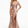 Ashleylauren Ashley Lauren 11092 Rose Gold Prom Dress Off The Shoulder Satin Ruched Slit