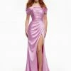 Ashleylauren Ashley Lauren 11093 Lilac Prom Dress Off The Shoulder Satin Ruched Maxi Slit Wrap