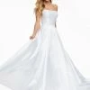 Ashleylauren Ashley Lauren 11095 White Prom Dress Straight Neckline A Line Mikado Satin