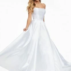 Ashleylauren Ashley Lauren 11095 White Prom Dress Straight Neckline A Line Mikado Satin