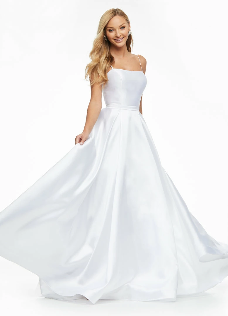 Ashleylauren Ashley Lauren 11095 White Prom Dress Straight Neckline A Line Mikado Satin 3 Ashleylauren Ashley Lauren 11095 White Prom Dress Straight Neckline A Line Mikado Satin