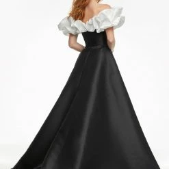 Ashleylauren Ashley Lauren 11096 Navy Prom Dress Off The Shoulder Ruffle Neckline A Line Train