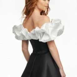 Ashleylauren Ashley Lauren 11096 Navy Prom Dress Off The Shoulder Ruffle Neckline A Line Train