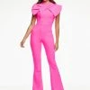 Ashleylauren Ashley Lauren 11098 Jumpsuit Large Bow Neckline Scuba Flared Legs