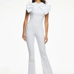 Ashleylauren Ashley Lauren 11098 Jumpsuit Large Bow Neckline Scuba Flared Legs
